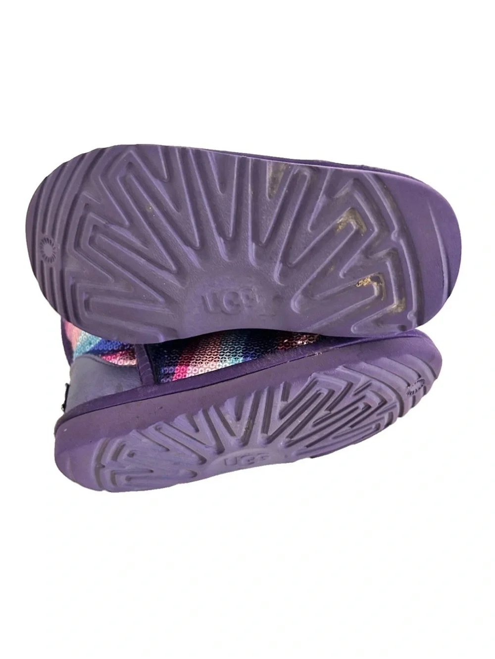UGG | Classic Short II Girls Size 12 Purple Rainbow Sequins Slip On